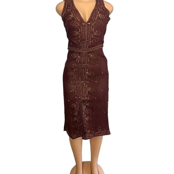 3/$30 🍂 Massimo Dutti Dark Plum Silk Embroidered Shift Dress - Picture 4 of 12